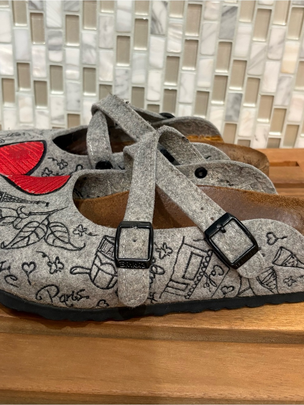 Birkenstock Birki’s 39 US8 Dorian Paris Heart Mary Jane Clogs Grey Birko-Flor - Picture 2 of 9